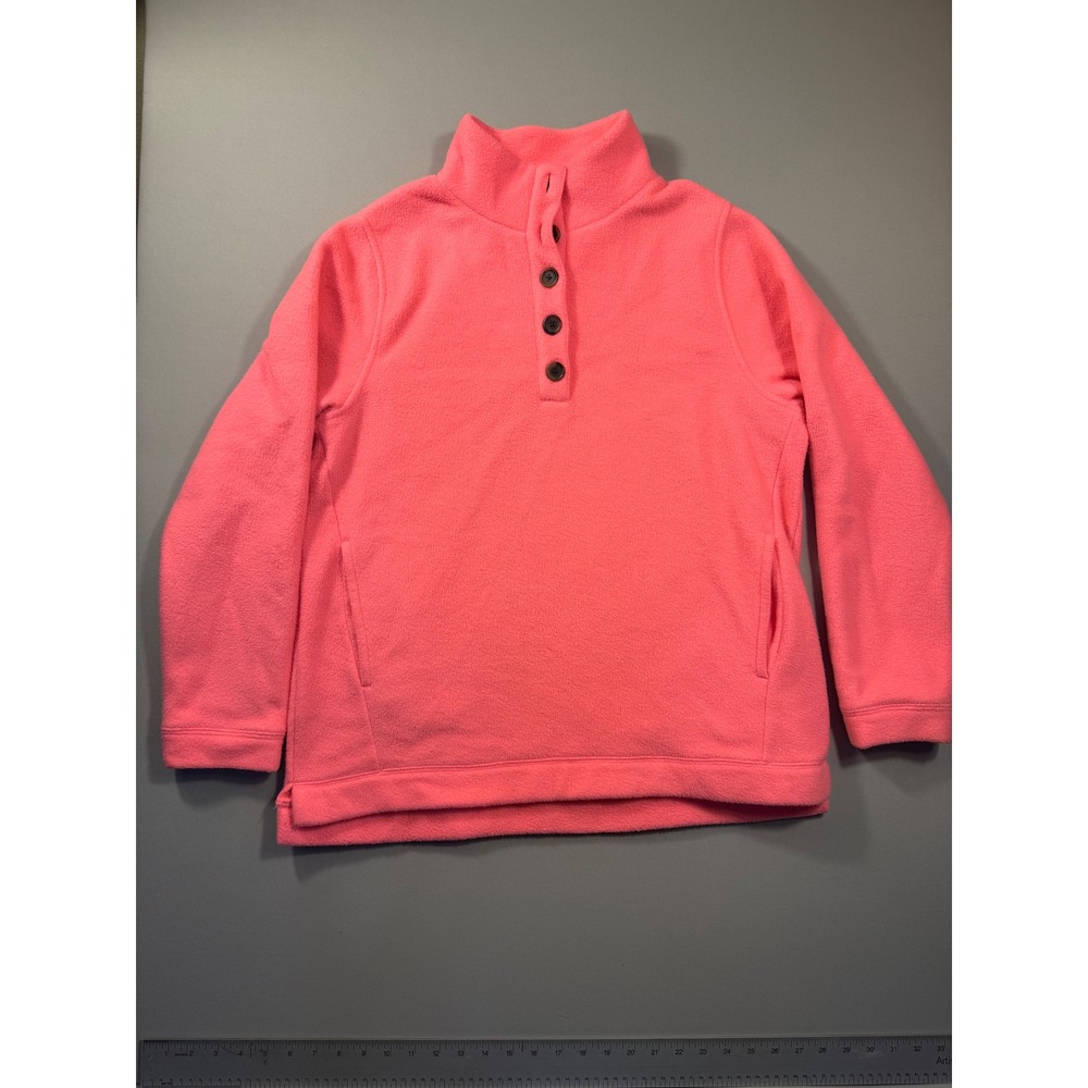 J.Crew Womens Neon Pink Fleece Button Mock Neck Pullover Sweater Medium